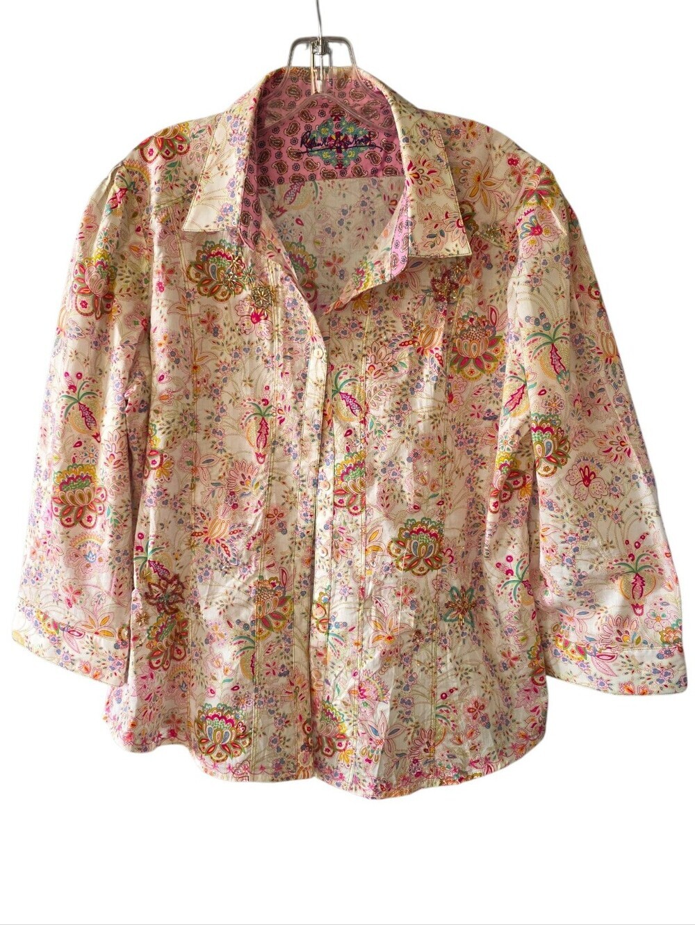 Robert Graham Floral Button-Down Shirt With Beaded Embellishments Size X-Large